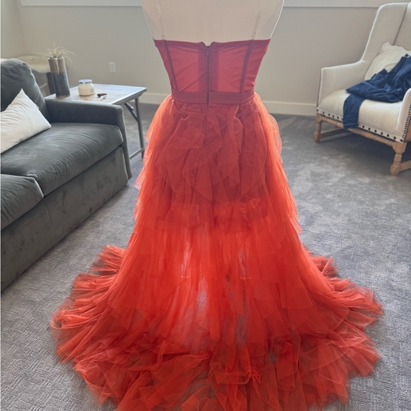 Rust Tiered Ruffled Tulle Gown - Picture 4 of 5